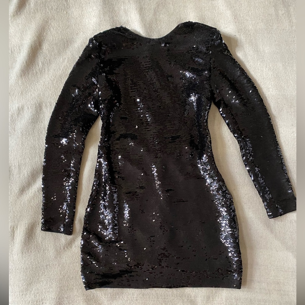 Frame Black Sequin Open Back Bodycon Mini Dress